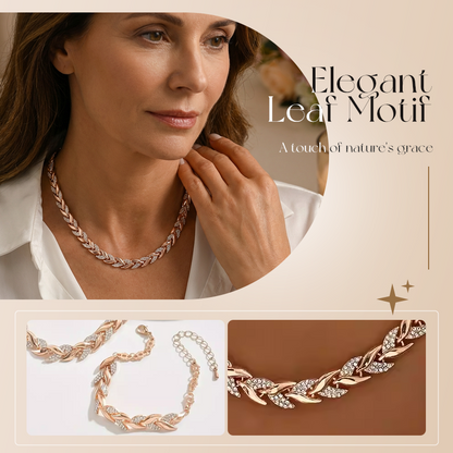 Adjustable Rhinestone Leaf Link Necklace & Bracelet Set