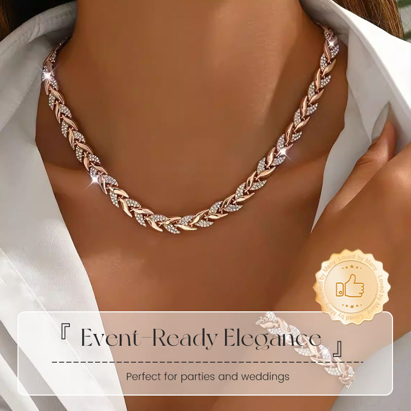 Adjustable Rhinestone Leaf Link Necklace & Bracelet Set
