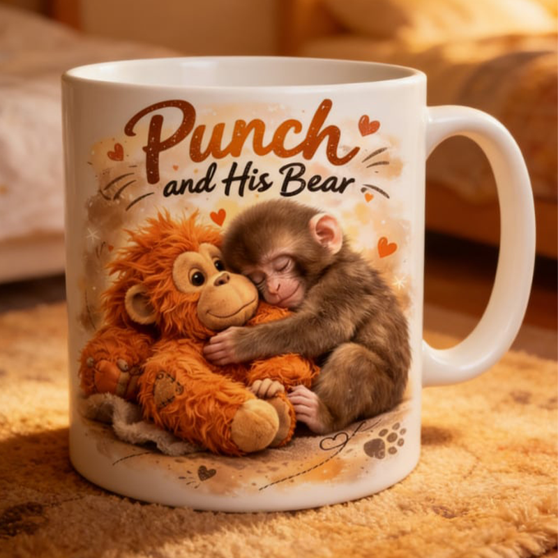 "Punch and His Bear" Cute Monkey Ceramic Mug☕🐒