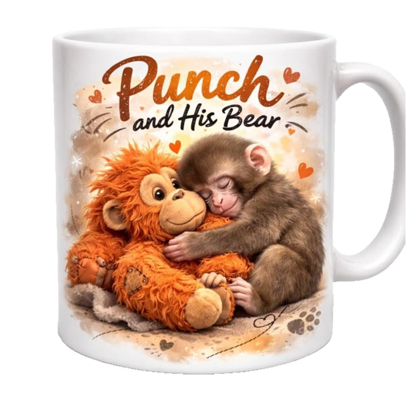 "Punch and His Bear" Cute Monkey Ceramic Mug☕🐒