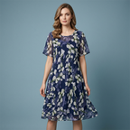🌸Women's Floral A-Line Party Dress – Double-Layer Chiffon, Elegant Print & Knee-Length Fit 👗