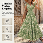 👗 Women's V-Neck Floral Smocked Maxi Dress – Elegant, Bohemian, Lightweight 🦋