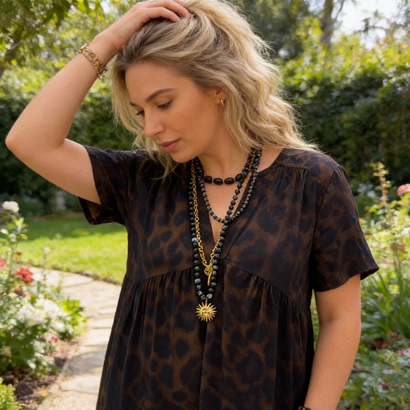 Women's V-Neck Leopard Print Maxi Dress