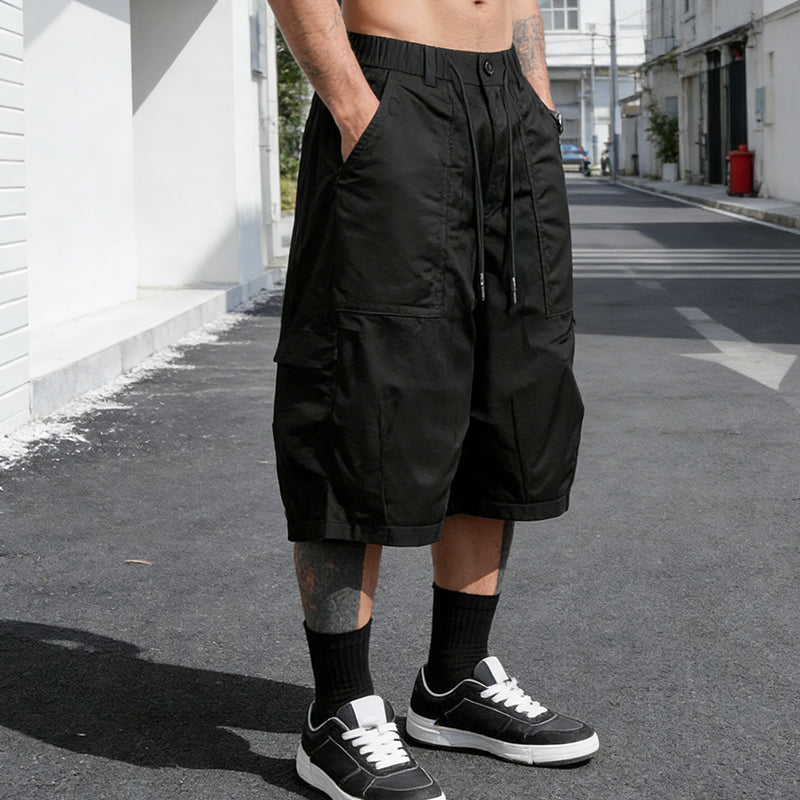 👖 Men's Plus Size Capri Pants – Wide-Leg Loose Fit, Drawstring Waist & Large Pockets ✨