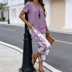 🔥Women's 2-Piece Set – Layered Asymmetrical Tunic Top & Printed Wide Leg Pants, Breathable Polyester ✨