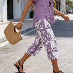🔥Women's 2-Piece Set – Layered Asymmetrical Tunic Top & Printed Wide Leg Pants, Breathable Polyester ✨