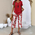 🔥Women's 2-Piece Set – Layered Asymmetrical Tunic Top & Printed Wide Leg Pants, Breathable Polyester ✨