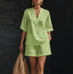 🍀Women's Casual V-Neck Two-Piece Short Set