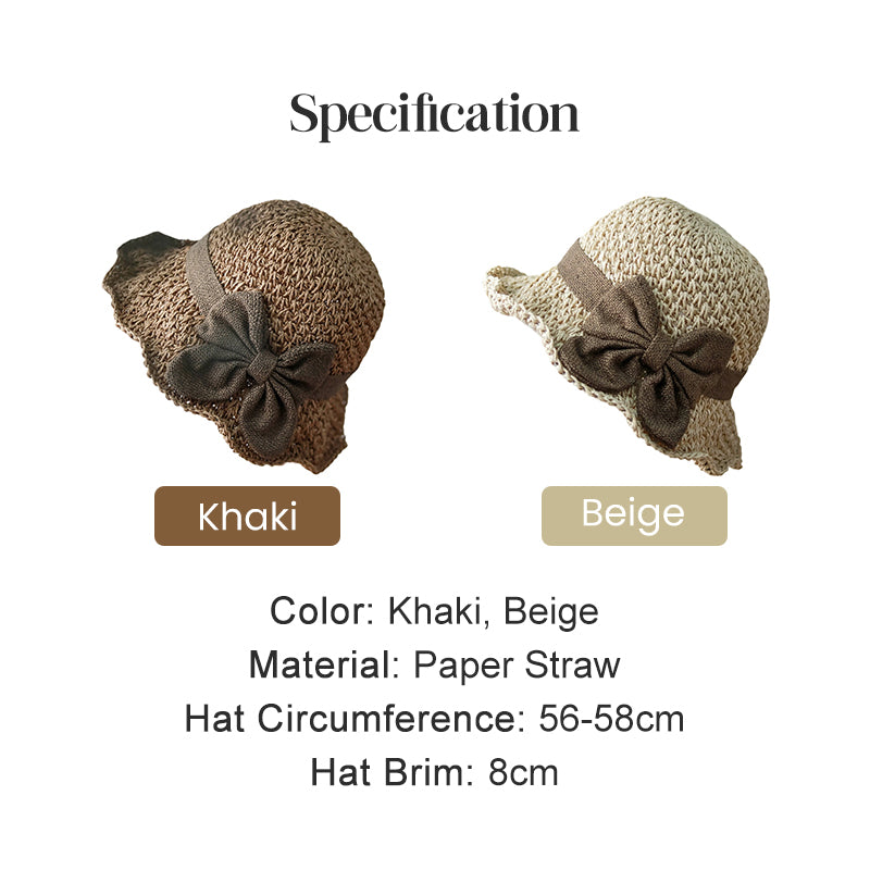 Straw Hat with Retro Bow – Foldable & Breathable for Summer