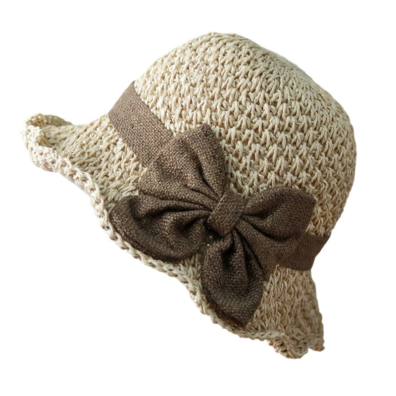 Straw Hat with Retro Bow – Foldable & Breathable for Summer
