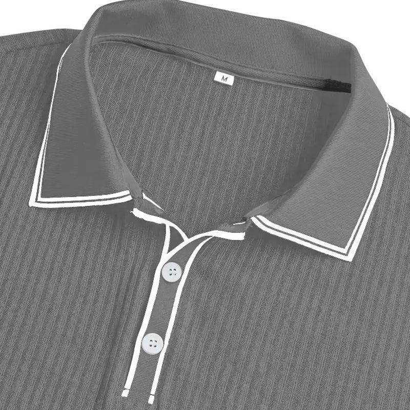 👔 Summer Casual Short Sleeve Shirt – Premium Knit, Contrast Tipping, Breathable 🌴