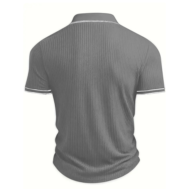 👔 Summer Casual Short Sleeve Shirt – Premium Knit, Contrast Tipping, Breathable 🌴