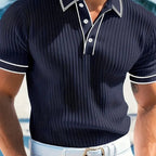 👔 Summer Casual Short Sleeve Shirt – Premium Knit, Contrast Tipping, Breathable 🌴