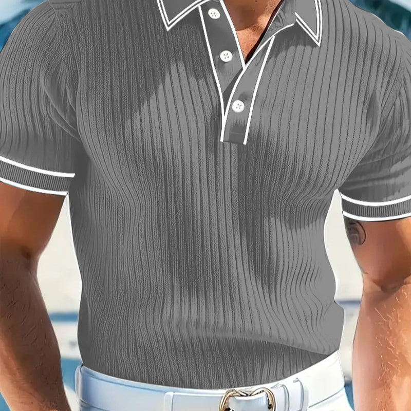 👔 Summer Casual Short Sleeve Shirt – Premium Knit, Contrast Tipping, Breathable 🌴