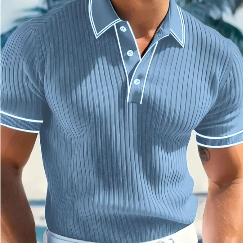 👔 Summer Casual Short Sleeve Shirt – Premium Knit, Contrast Tipping, Breathable 🌴