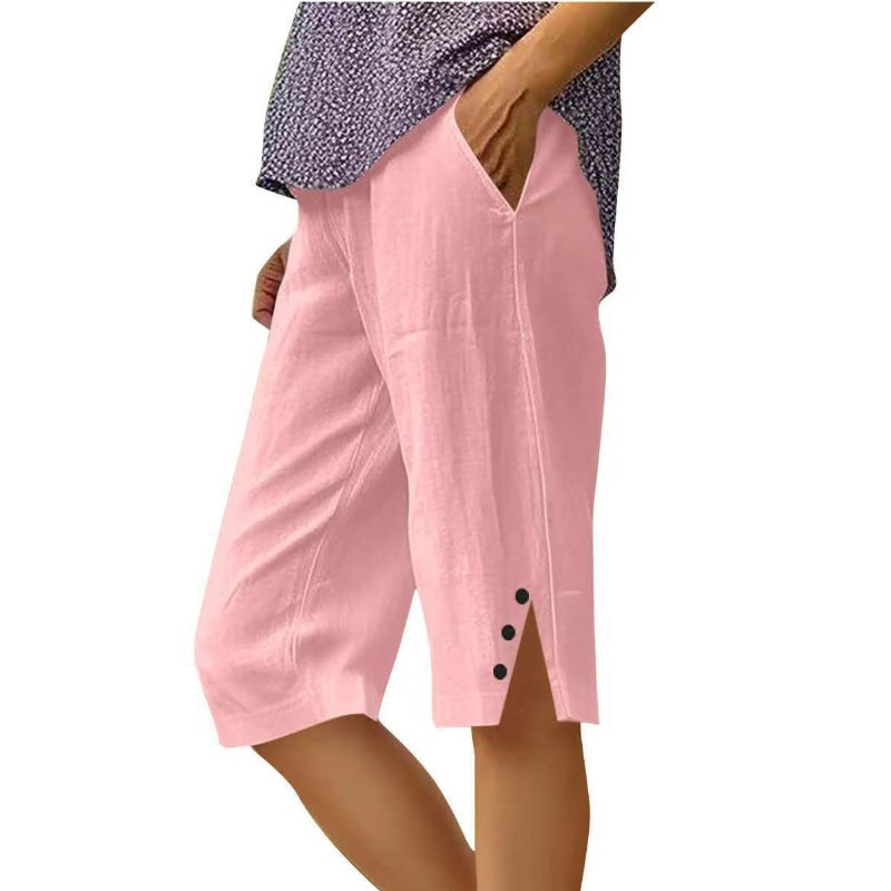 ⏳Time-Limited Special ⏰Women's Casual Solid Color Pocket Capri Pants