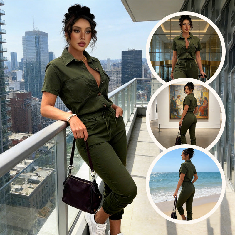 🥳 HOT SALE🥳💞50K+ SOLD!Women's Short Sleeve Button-Front Jumpsuit