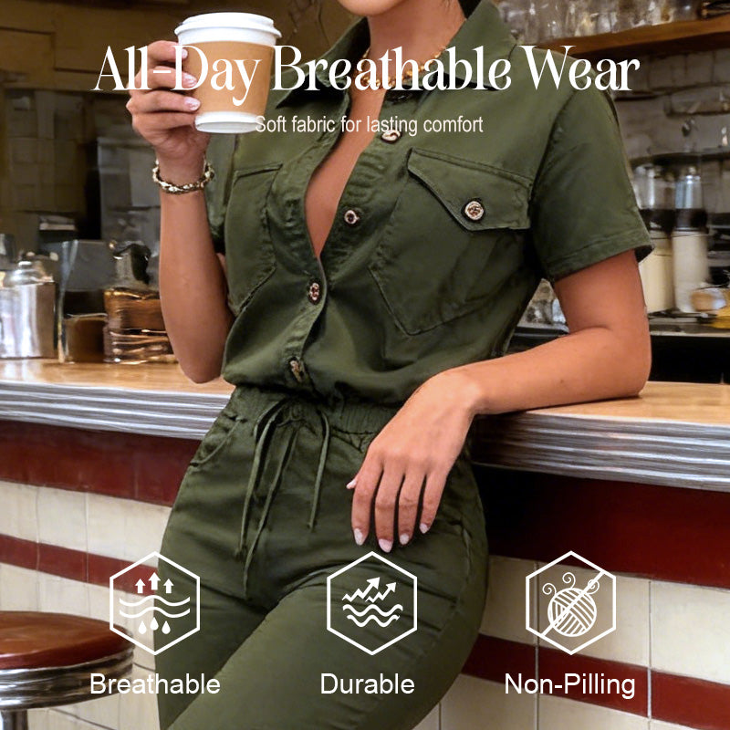 🥳 HOT SALE🥳💞50K+ SOLD!Women's Short Sleeve Button-Front Jumpsuit