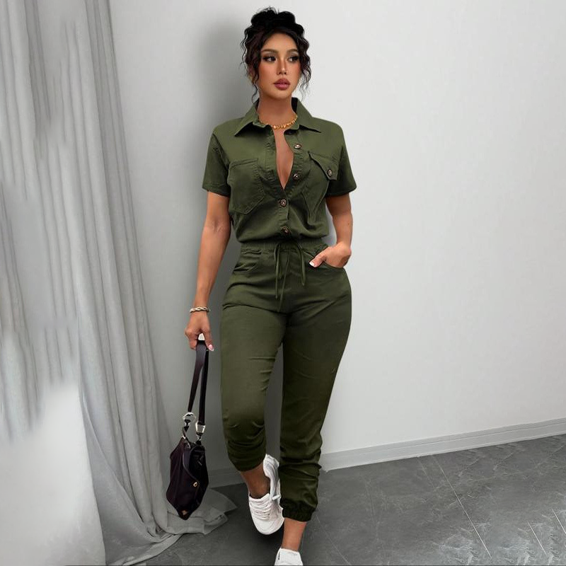 🥳 HOT SALE🥳💞50K+ SOLD!Women's Short Sleeve Button-Front Jumpsuit