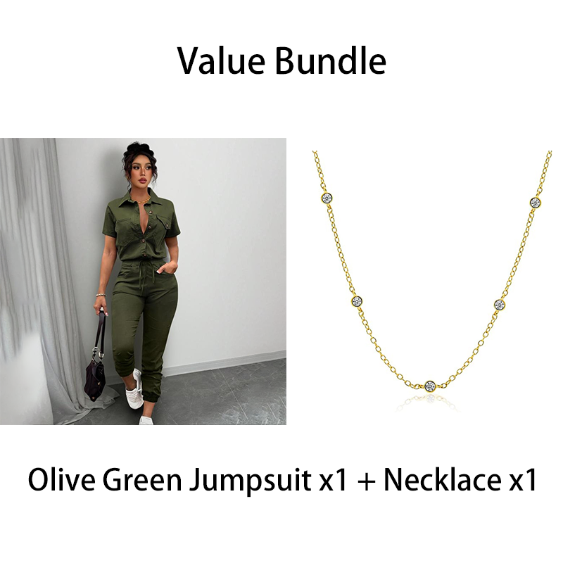 🥳 HOT SALE🥳💞50K+ SOLD!Women's Short Sleeve Button-Front Jumpsuit