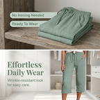 Women's Solid-Color Pleated Cotton-Linen Cropped Pants