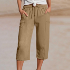 Women's Solid-Color Pleated Cotton-Linen Cropped Pants