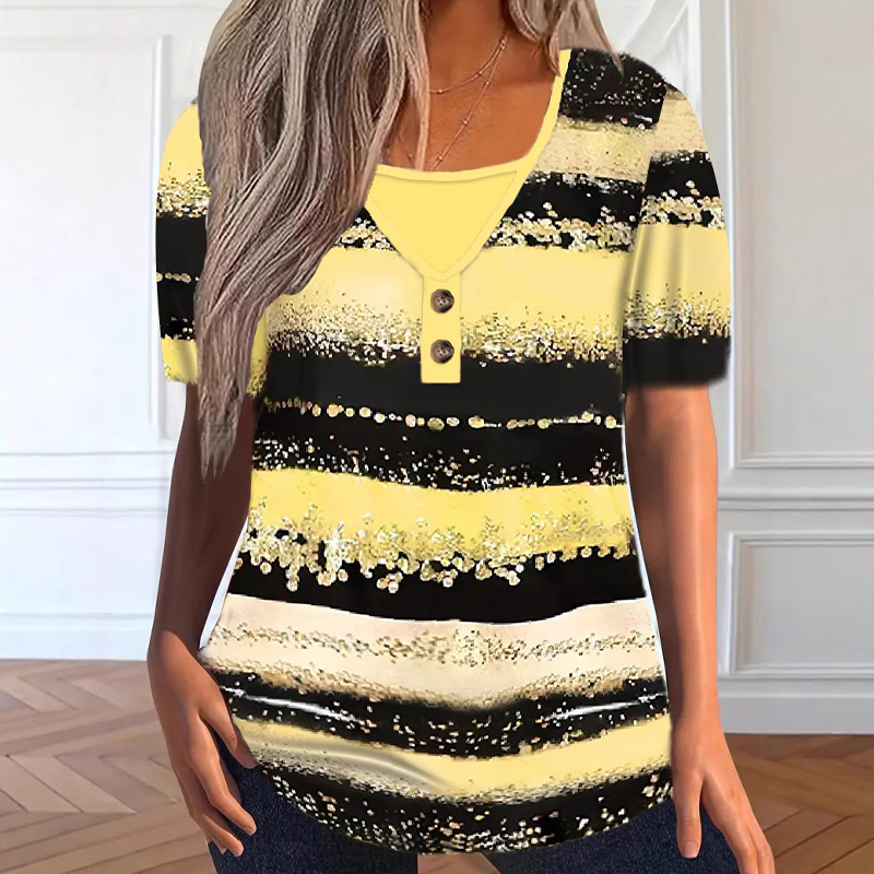 👕 Faux Two-Piece Striped Top – Henley, Casual ✨