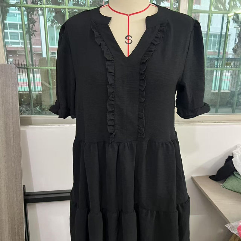 Women's Ruffle Trim V-Neck Tiered Dress