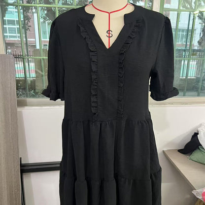 Women's Ruffle Trim V-Neck Tiered Dress