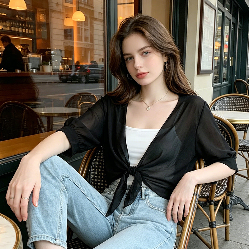 ⏳Time-Limited Special⏰Women's Chiffon Tie-Front Top – Summer Layering Essential 🍃