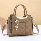 👜Women's V-Stitched Satchel – Gold Hardware, Multi-Compartment, Top-Handle 🌸
