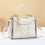 👜Women's V-Stitched Satchel – Gold Hardware, Multi-Compartment, Top-Handle 🌸