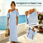 👗  Women's Striped Off Shoulder Dress – Elegant, Flowy, Summer Chic 🌊