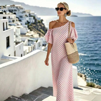👗  Women's Striped Off Shoulder Dress – Elegant, Flowy, Summer Chic 🌊