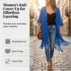 Women’s Oversized Knit Cardigan – Lightweight Crochet Tassel Kimono for Spring & Summer 🌸