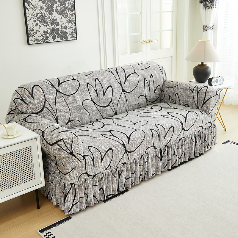 🛋️High-Stretch Sofa Slipcover – Ruffled Hem & Full Protection