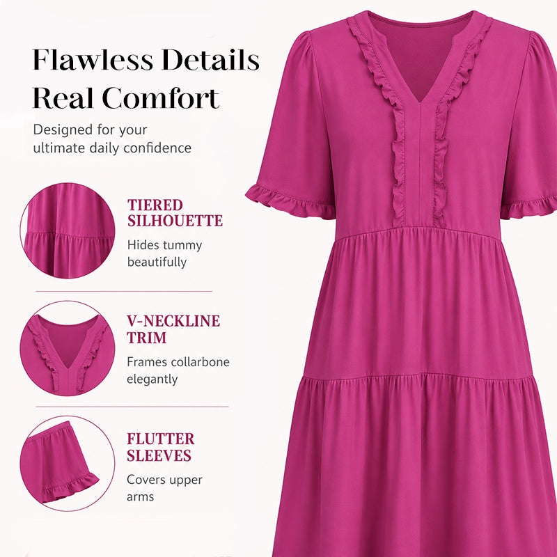 Women's Ruffle Trim V-Neck Tiered Dress