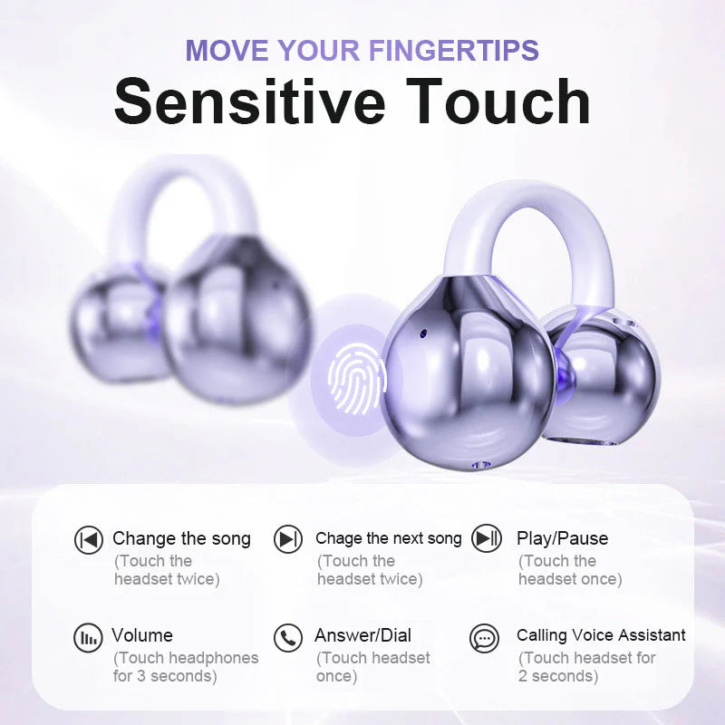 🎧 Bluetooth 5.4 Clip-On Open Ear Earbuds with Noise Cancelling – AI Noise Cancelling 🎶
