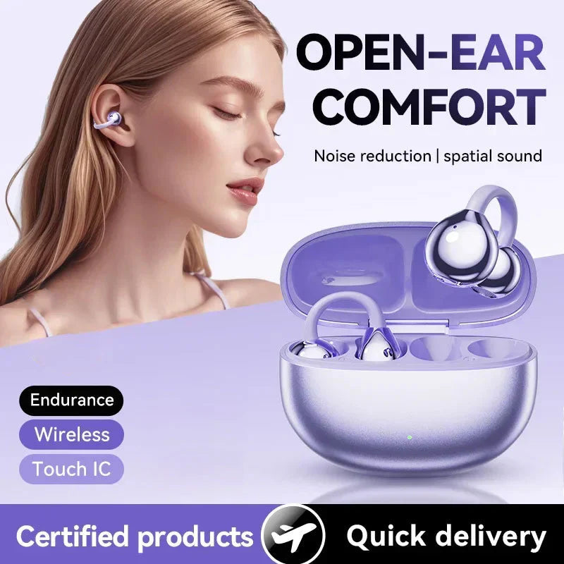 🎧 Bluetooth 5.4 Clip-On Open Ear Earbuds with Noise Cancelling – AI Noise Cancelling 🎶