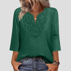 ☀️👚Top Pick - Lace-Trim V-Neck Blouse – Breathable Fabric & Flattering Drape for Work or Weekend 🌿