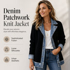 Women’s Elegant Denim Spliced Ribbed Knit Coat