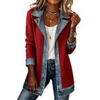 Women’s Elegant Denim Spliced Ribbed Knit Coat