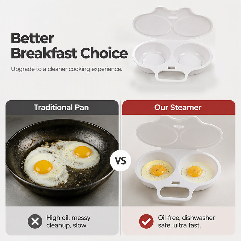 📢BUY 1 GET 1 FREE! 🍳 Dual Cavity Microwave Egg Poacher – Quick Oil-Free Cooking, Food-Grade PP & Versatile Kitchen Essential 💫