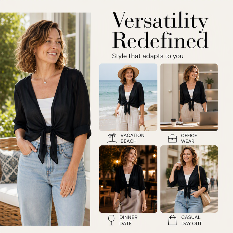 ⏳Time-Limited Special⏰Women's Chiffon Tie-Front Top – Summer Layering Essential 🍃