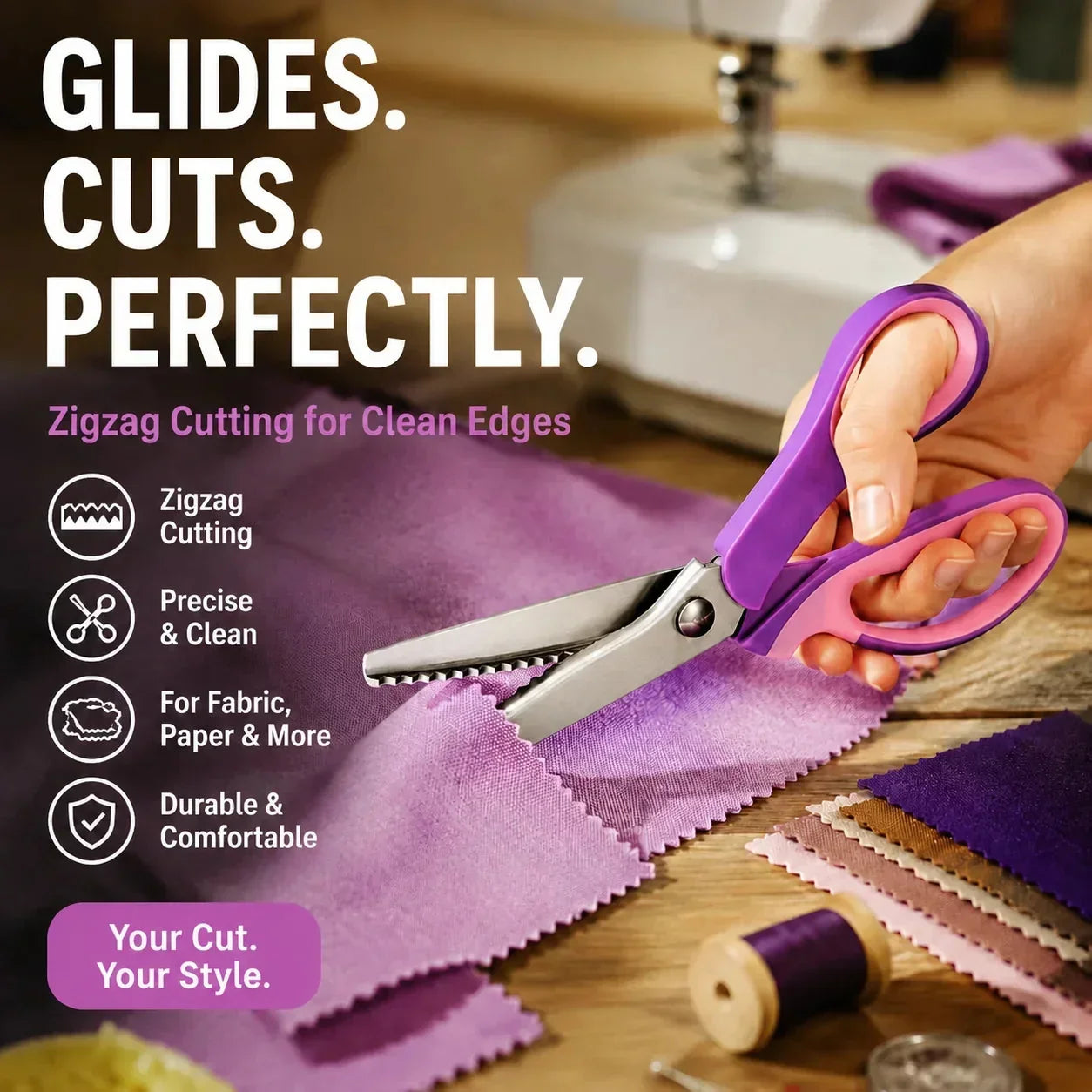 🧵 Premium Stainless Steel Pinking Shears – Ergonomic Soft-Grip, Zigzag Cut ✂️