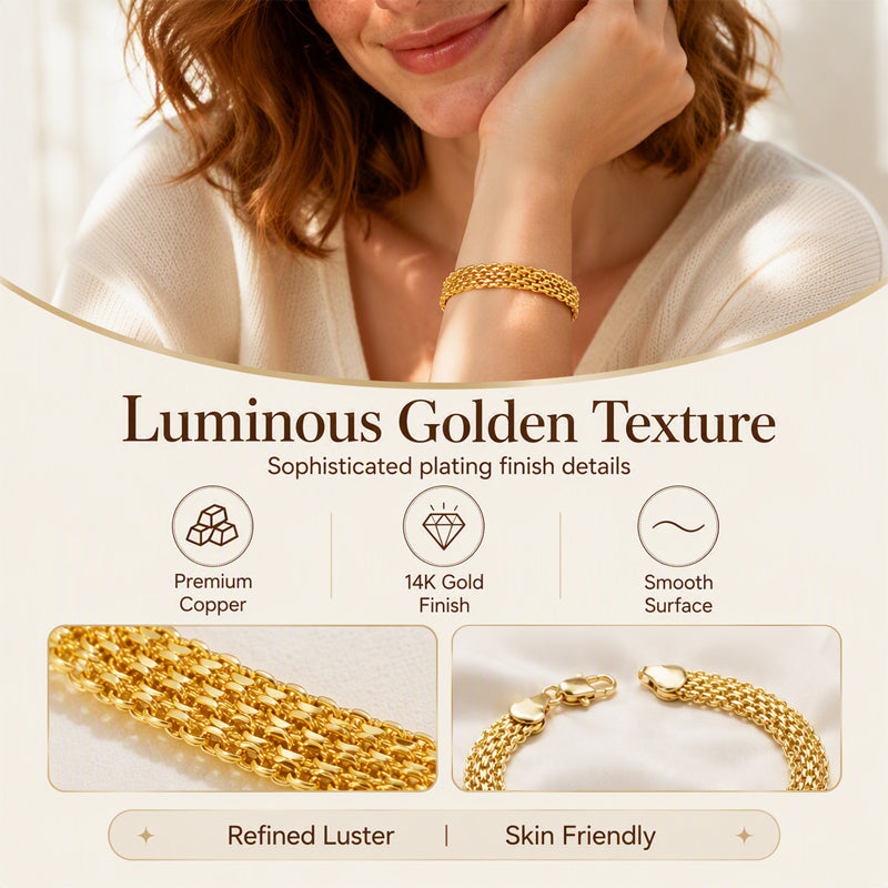 💫 14K Gold‑Plated Woven Mesh Bracelet – Glamorous, Eye‑Catching, Elegant ✨