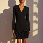 Women's Elegant V-Neck Long Sleeve Dress