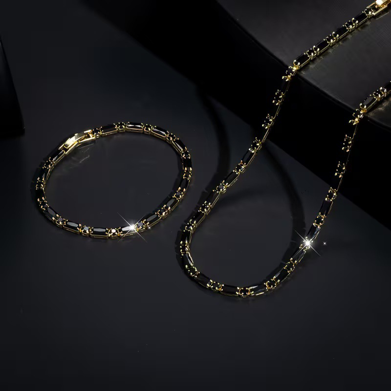 ⚡ Sparkling Jewelry Set for Men – Cubic Zircon Necklace & Bracelet Set