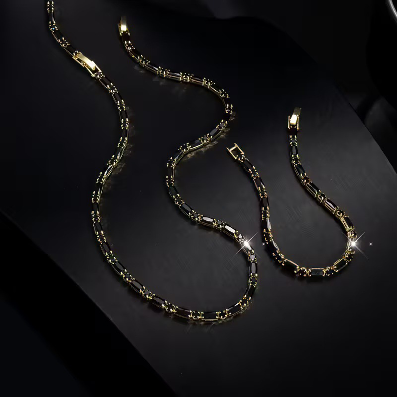 ⚡ Sparkling Jewelry Set for Men – Cubic Zircon Necklace & Bracelet Set