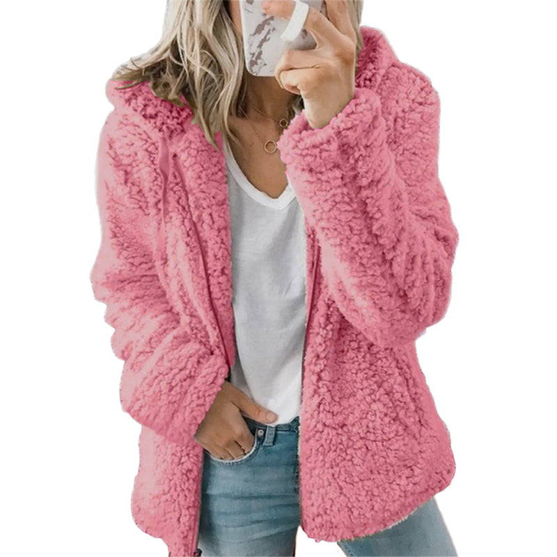 🍂🧥Women's Cozy Fuzzy Hooded Jacket – Soft Zip-Up Outerwear for Everyday Warmth